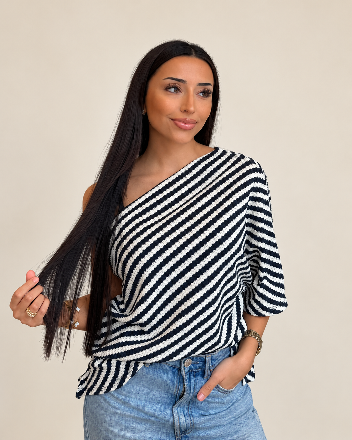 Striped one shoulder